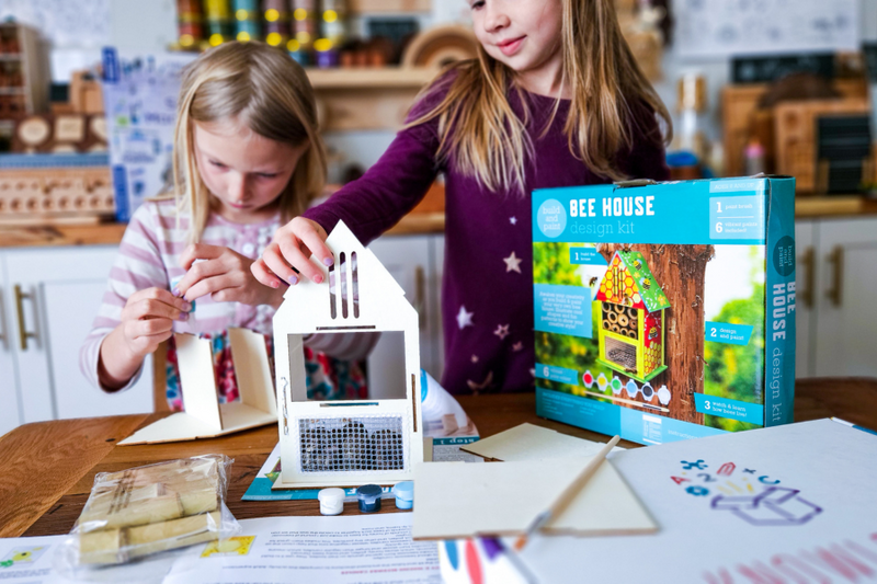 Kids Building a Bee House for Bee Unit Study