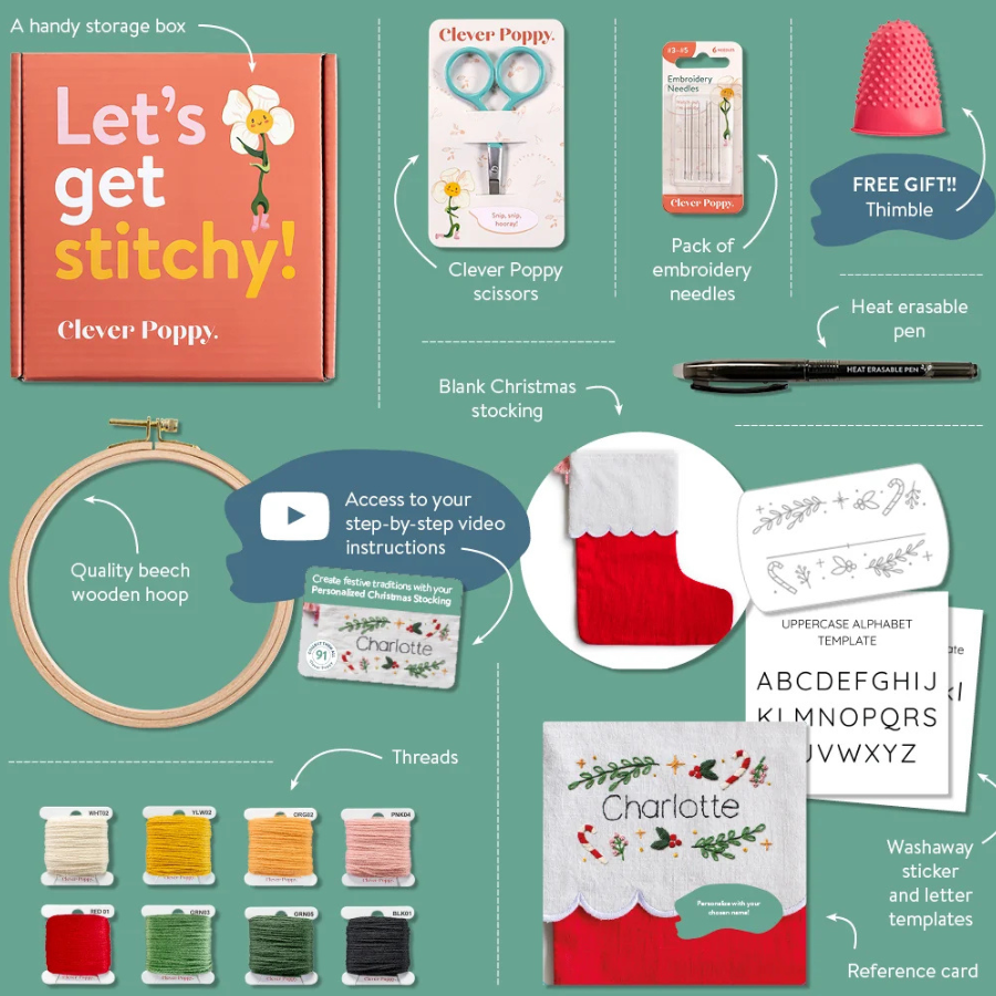 Personalized Christmas Stocking Beginner Embroidery Kit | Knowledge Crates