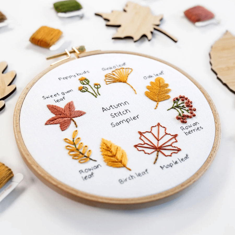 Autumn Leaf Stitch Sampler Beginner Embroidery Kit | Knowledge Crates - Knowledge Crates