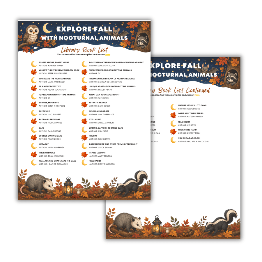 Explore Fall with Nocturnal Animals Library Book List - Free Homeschool Resource | Knowledge Crates - Knowledge Crates