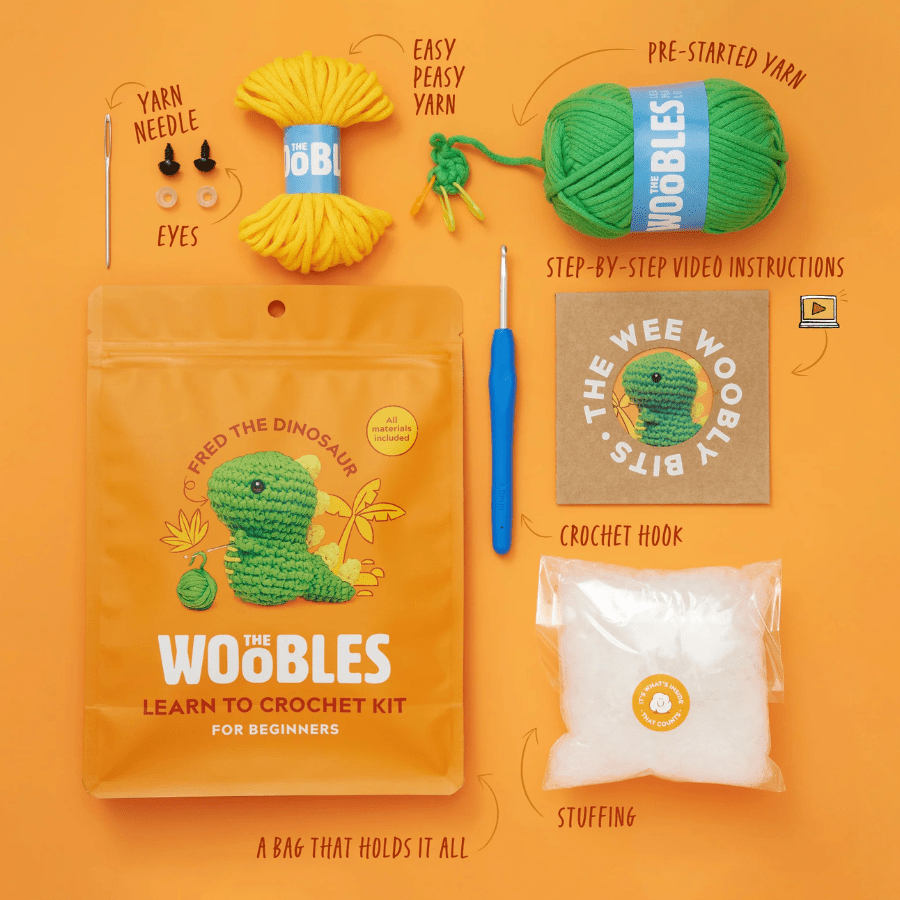 Fred the Dinosaur Beginner Crochet Kit | The Woobles | Knowledge Crates - Knowledge Crates