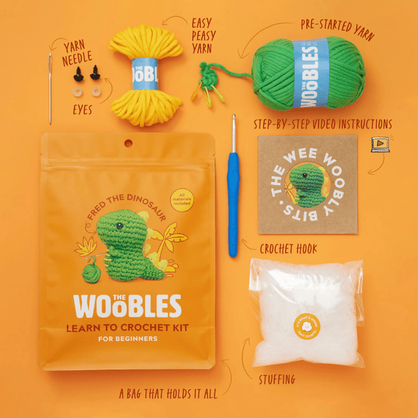 Fred the Dinosaur Beginner Crochet Kit | The Woobles | Knowledge Crates - Knowledge Crates