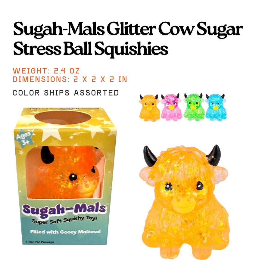 Glitter Cow Squishy Stress Ball Fidget Toy | Sugah-Mals™ | Knowledge Crates - Knowledge Crates