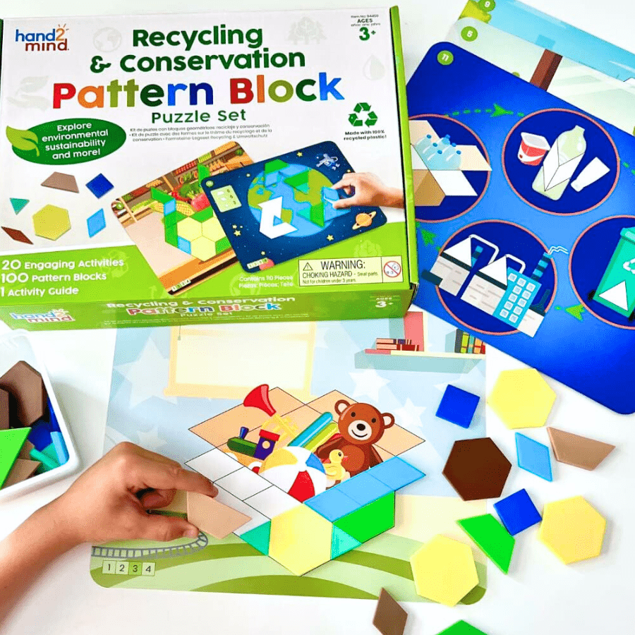 hand2mind Recycling and Conservation Pattern Block Puzzle Set - Knowledge Crates