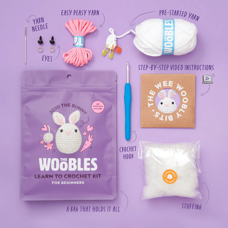 Jojo the Bunny Beginner Crochet Kit | The Woobles | Knowledge Crates - Knowledge Crates