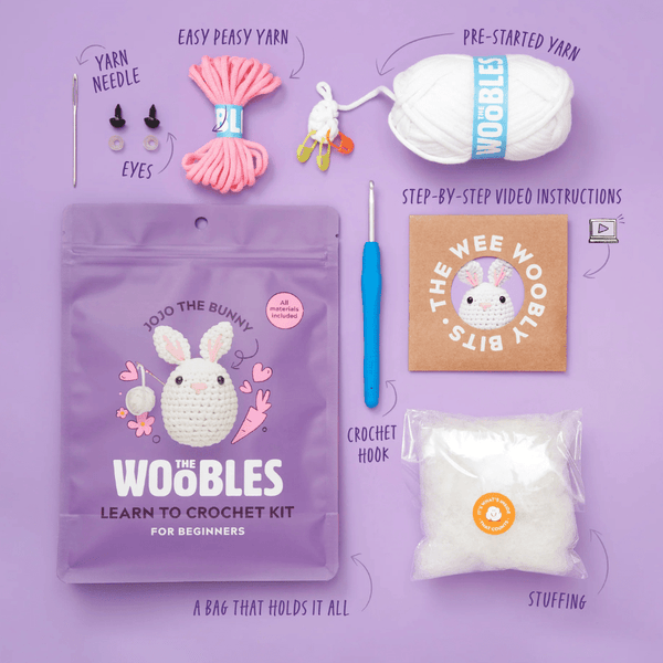 Jojo the Bunny Beginner Crochet Kit | The Woobles | Knowledge Crates - Knowledge Crates