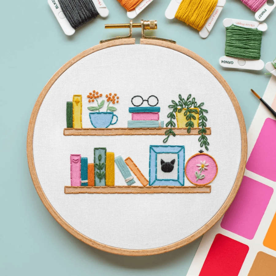 Little Bookshelf Beginner Embroidery & Watercolor Kit | Knowledge Crates - Knowledge Crates