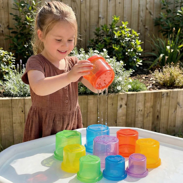 MEKA Translucent Color Stacking Blocks | 9 - Piece Nestable Cup Set - Knowledge Crates