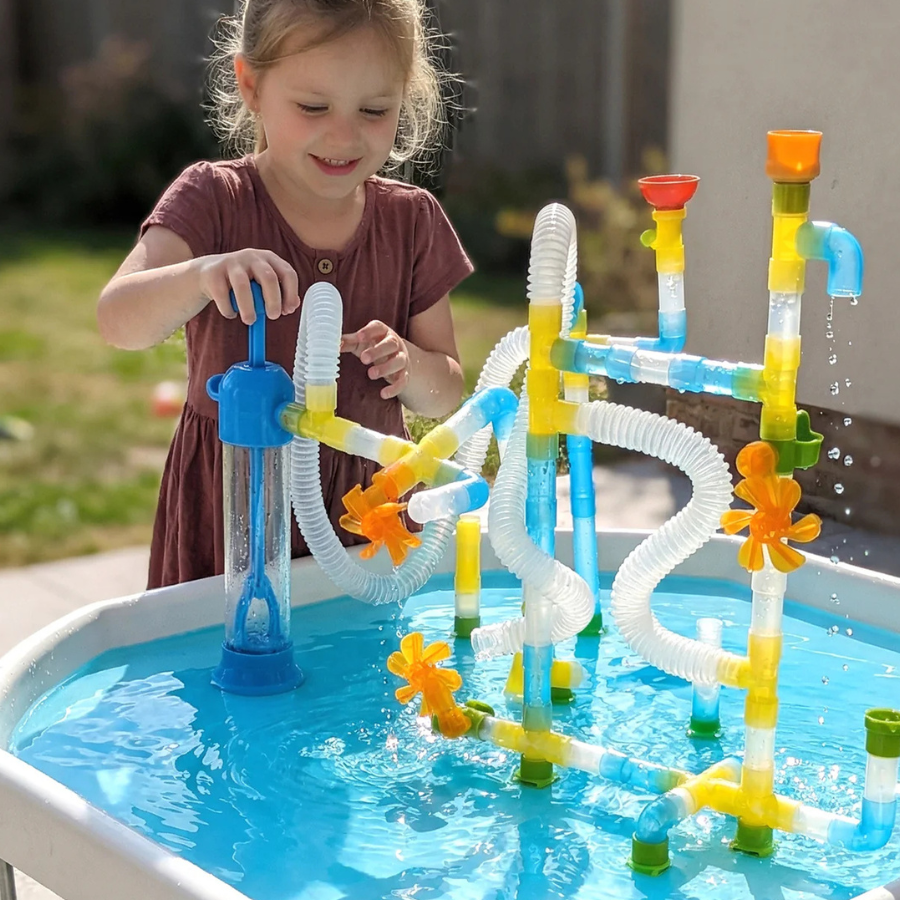 MEKA Tuff Tray Water Pipes & Pump Set | 73 - Piece STEM Water Play - Knowledge Crates