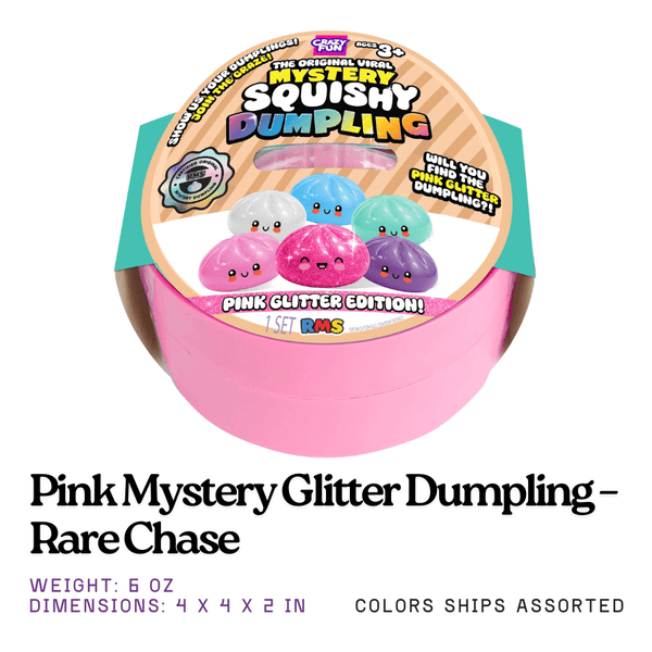 Pink Mystery Glitter Dumpling Squishy Toy – Rare Chase | Rms® Crazy Fun™ | Knowledge Crates - Knowledge Crates