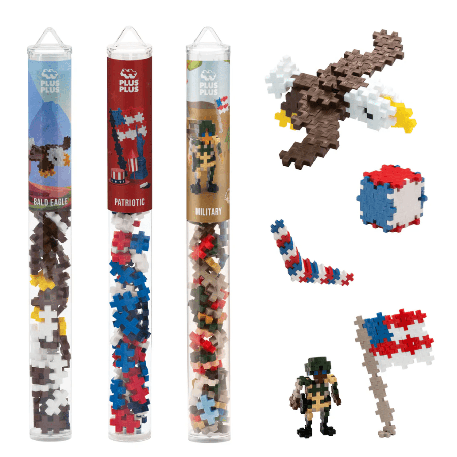 Plus - Plus Patriotic Play Pack | USA Building Set with Bald Eagle, Military & Patriotic Tubes - Knowledge Crates