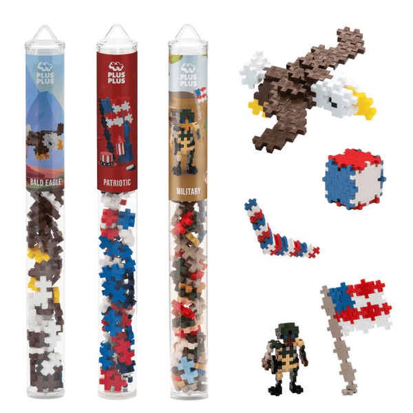Plus - Plus Patriotic Play Pack | USA Building Set with Bald Eagle, Military & Patriotic Tubes - Knowledge Crates